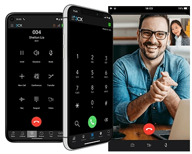 Screenshots of 3CX Mobile App Interface and Video Call Feature